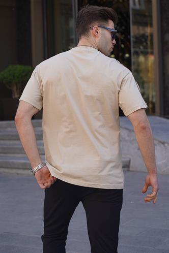Bej Baskılı Over Fit Erkek Tişört 6111