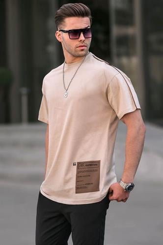 Bej Baskılı Over Fit Erkek Tişört 6111