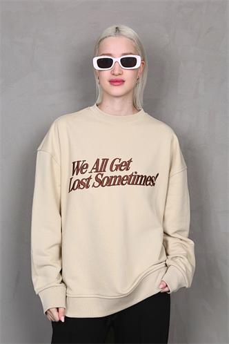 Bej Baskılı Sweatshirt MG1901