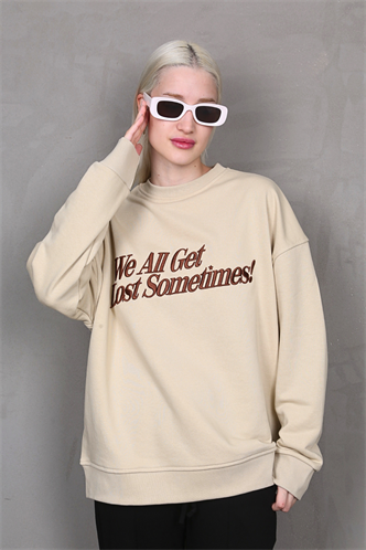 Bej Baskılı Sweatshirt MG1901