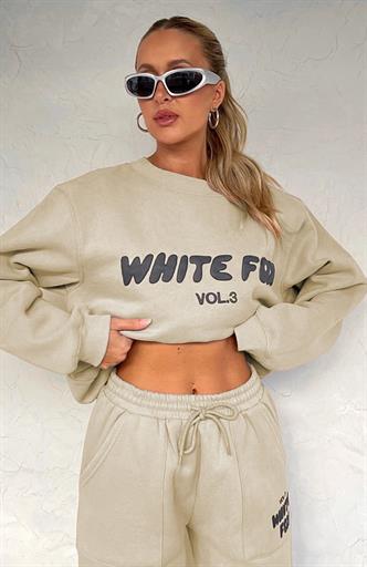 Bej Bisiklet Yaka Baskılı Sweatshirt MG1904