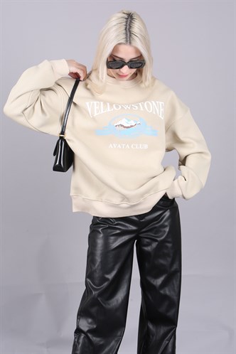 Beige Printed Crewneck Sweatshirt MG1571