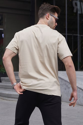 Bej Bisiklet Yaka Cep Detaylı Tişört 6091