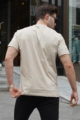 Bej Cepli Baskılı Erkek Tişört 5861