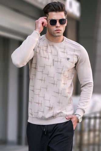 Beige Designed Knitwear Sweater 5968