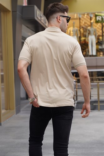 Beige Designed Polo T-Shirt 5871