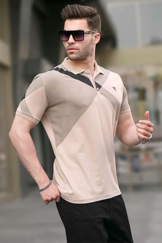Bej Desenli Polo Yaka Erkek Tişört 6081