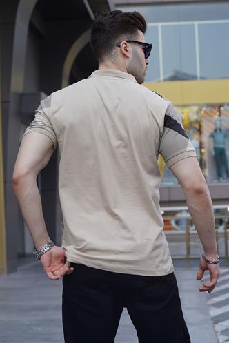 Bej Desenli Polo Yaka Erkek Tişört 6081