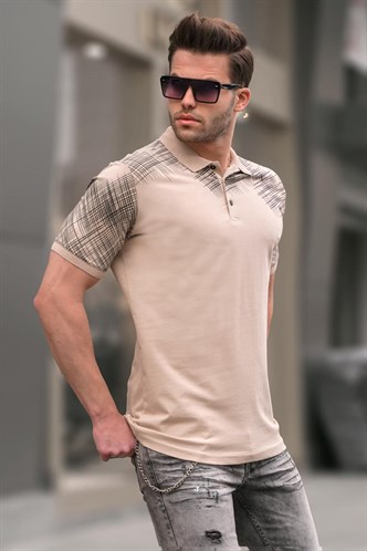 Bej Desenli Polo Yaka Erkek Tişört 6082
