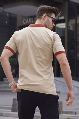 Bej Desenli Polo Yaka Erkek Tişört 6080