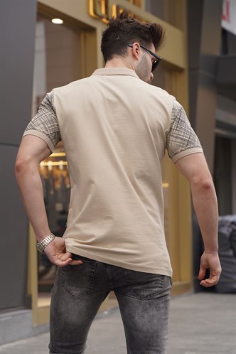 Bej Desenli Polo Yaka Erkek Tişört 6082