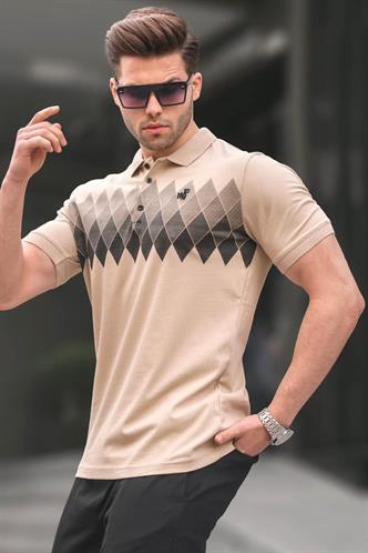 Bej Desenli Polo Yaka Erkek Tişört 6106