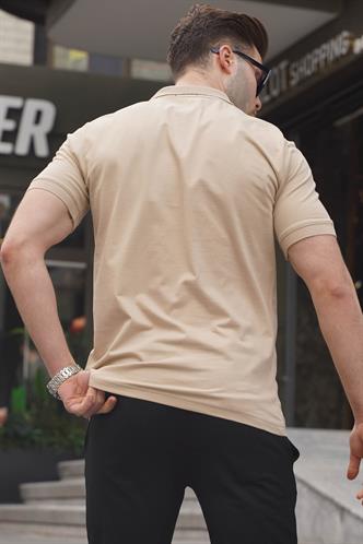 Bej Desenli Polo Yaka Erkek Tişört 6106
