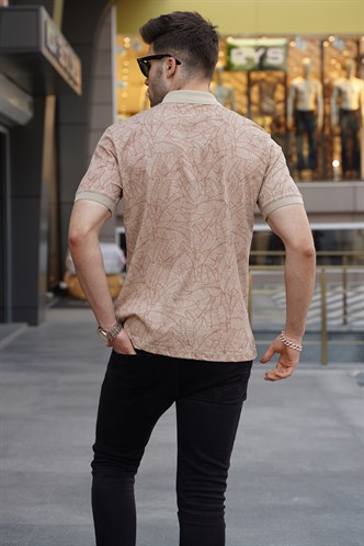 Bej Desenli Polo Yaka Tişört 5876