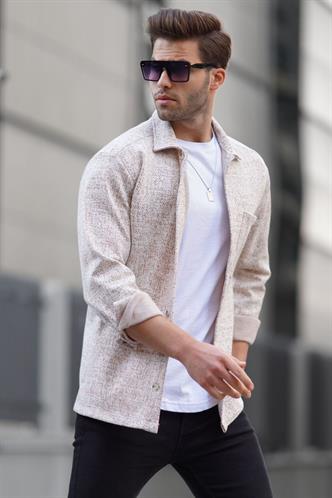 Bej Desenli Regular Fit Erkek Gömlek 6717