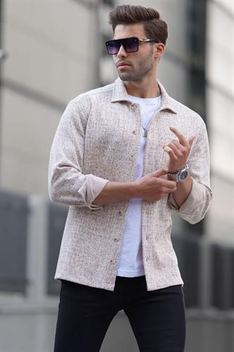 Bej Desenli Regular Fit Erkek Gömlek 6717