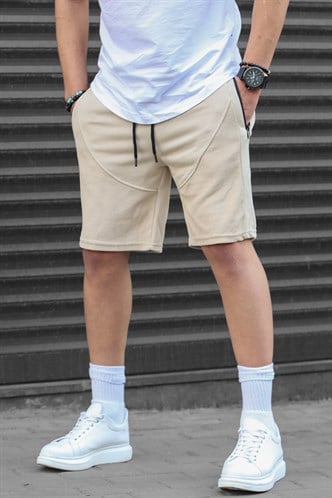 Bej Erkek Basic Kapri Şort