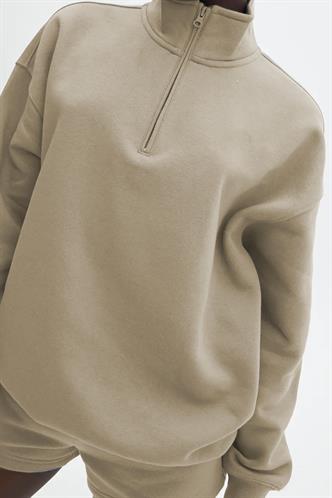 Bej Fermuar Detaylı Oversize Sweatshirt MG1933