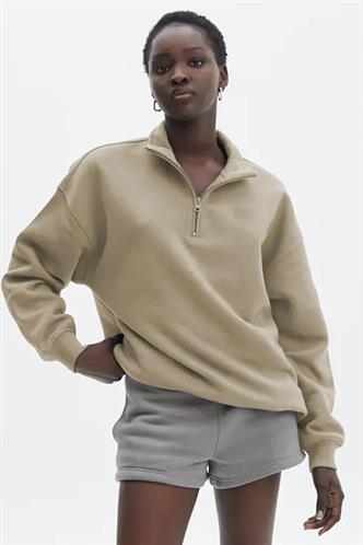 Bej Fermuar Detaylı Oversize Sweatshirt MG1933