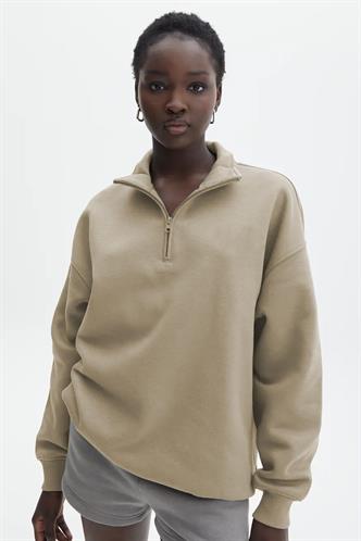 Bej Fermuar Detaylı Oversize Sweatshirt MG1933
