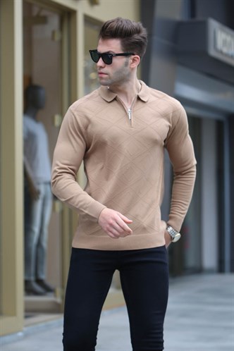 Beige Knitwear Polo Sweater 5973
