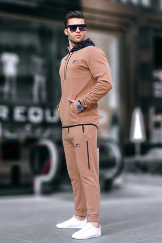 Bej Fermuarlı Kapüşonlu Erkek Eşofman Takımı 6843