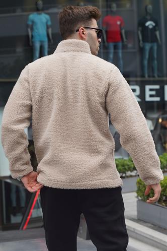 Bej Fermuarlı Peluş Sweatshirt 6152