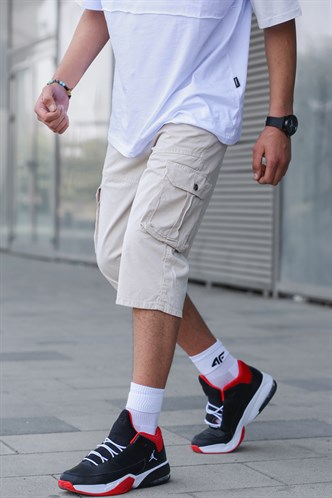 Bej Gabardin Kargo Cep Erkek Kapri Şort 5754