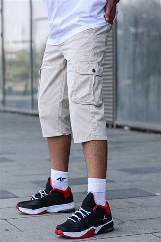 Bej Gabardin Kargo Cep Erkek Kapri Şort 5754