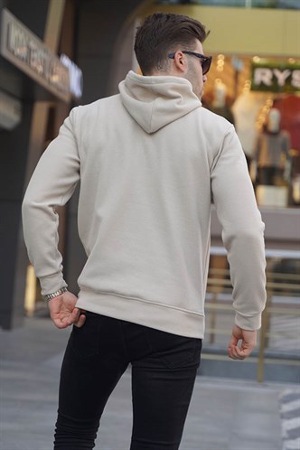 Bej Kapüşonlu Basic Sweatshirt 6014