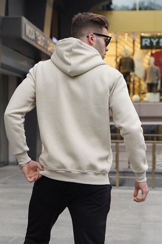 Bej Kapüşonlu Regular Fit Erkek Sweatshirt 6033