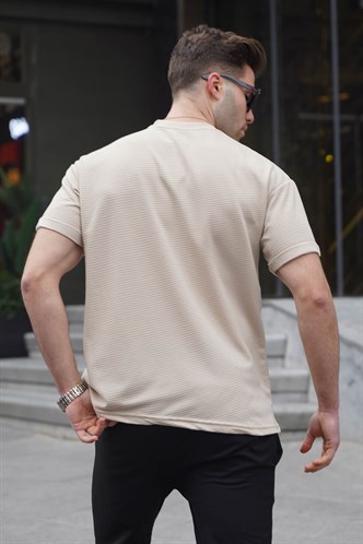 Bej Likralı Basic Erkek Tişört 6060