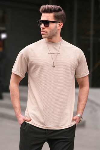 Bej Likralı Basic Erkek Tişört 6060