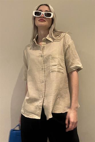 Bej Muslin Kumaş Basic Kadın Gömlek MG1784