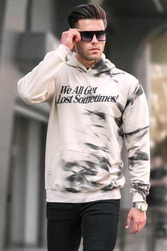 Bej Baskılı Kapüşonlu Sweatshirt 5897