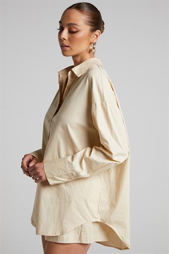 Bej Oversize Basic Kadın Gömlek MG1794