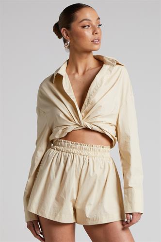 Bej Oversize Basic Kadın Gömlek MG1794