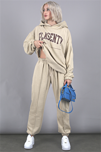 Beige Oversize Printed Tracksuit MG1561