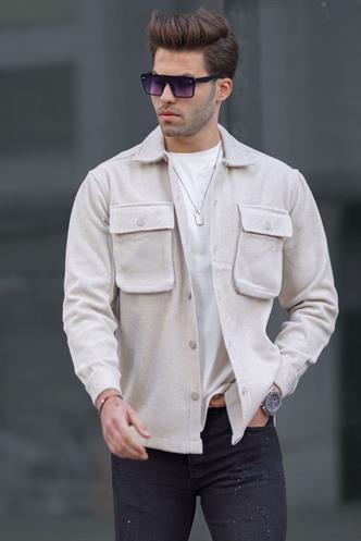 Bej Oversize Oduncu Erkek Gömlek 6709