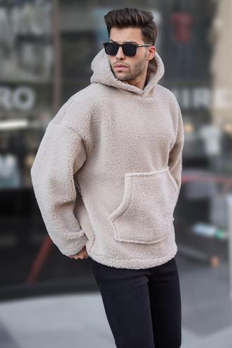 Bej Oversize Peluş Erkek Sweatshirt 6160
