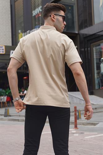 Bej Polo Yaka Basic Erkek Tişört 6126