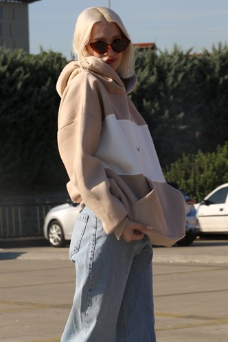 Beige Block Color Sweatshirt MG1544