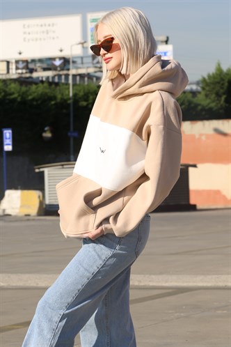 Beige Block Color Sweatshirt MG1544