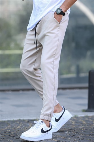 Beige Slim Fit Jogger Trousers -- Madmext