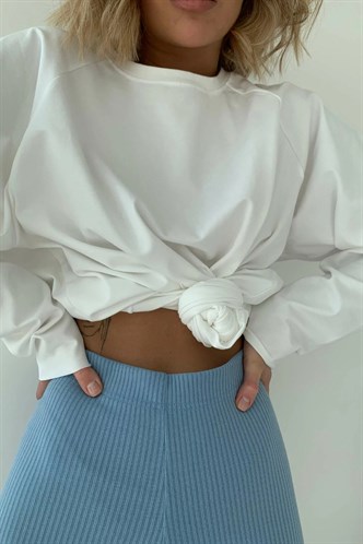 Beyaz Basic Bisiklet Yaka Kadın Sweatshirt MG1676