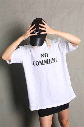 Beyaz Baskılı Bisiklet Yaka Kadın Tişört MG1763