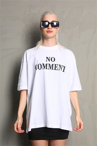 Beyaz Baskılı Bisiklet Yaka Kadın Tişört MG1763