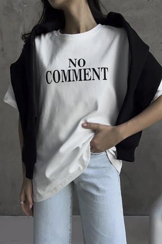 Beyaz Baskılı Bisiklet Yaka Kadın Tişört MG1763