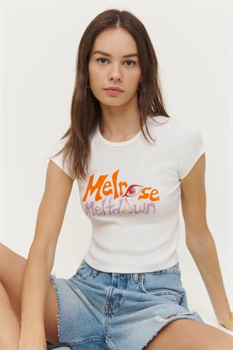 Beyaz Baskılı Bisiklet Yaka Tişört MG1756