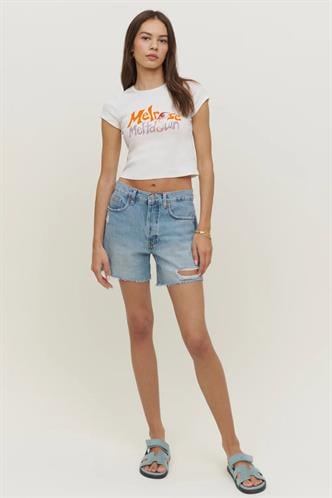 Beyaz Baskılı Bisiklet Yaka Tişört MG1756